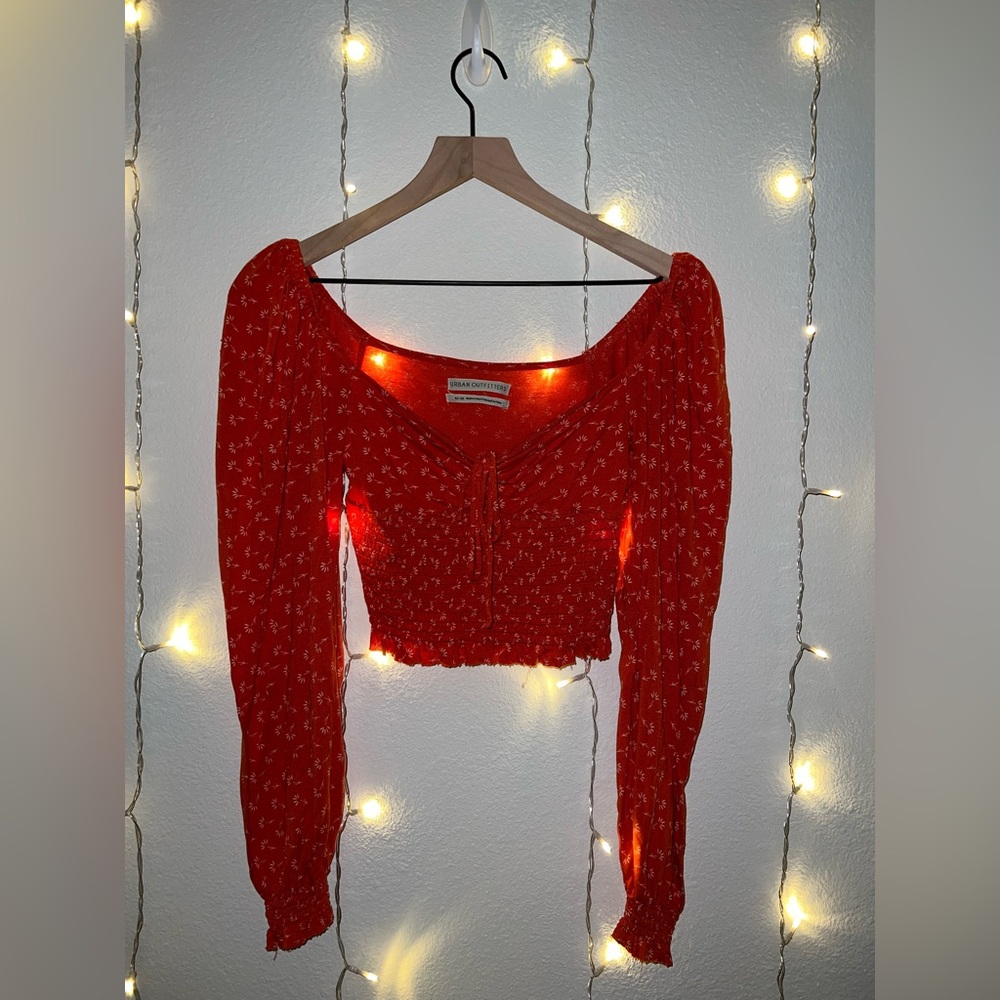 Urban Outfitters Cropped Long Sleeve Top | Medium | Red